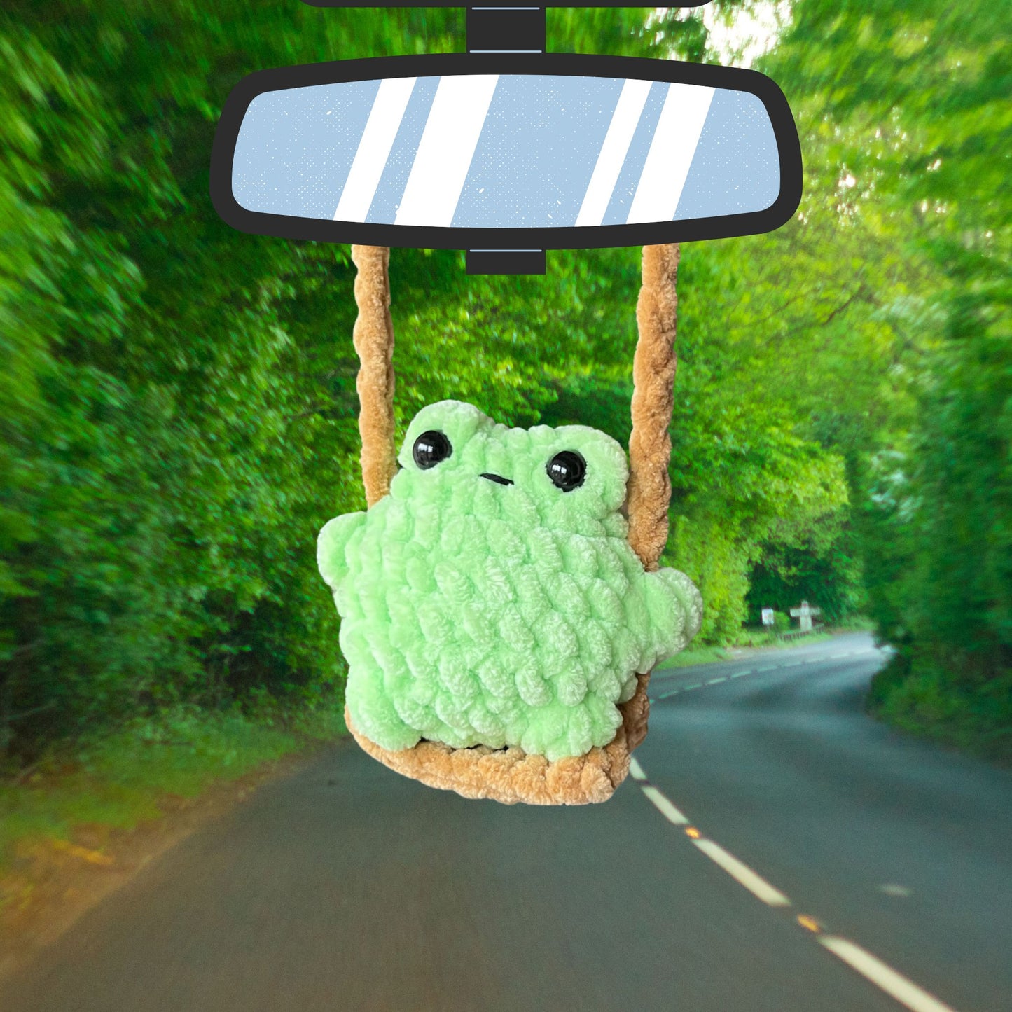 Crochet Frog on a Swing Car Charm