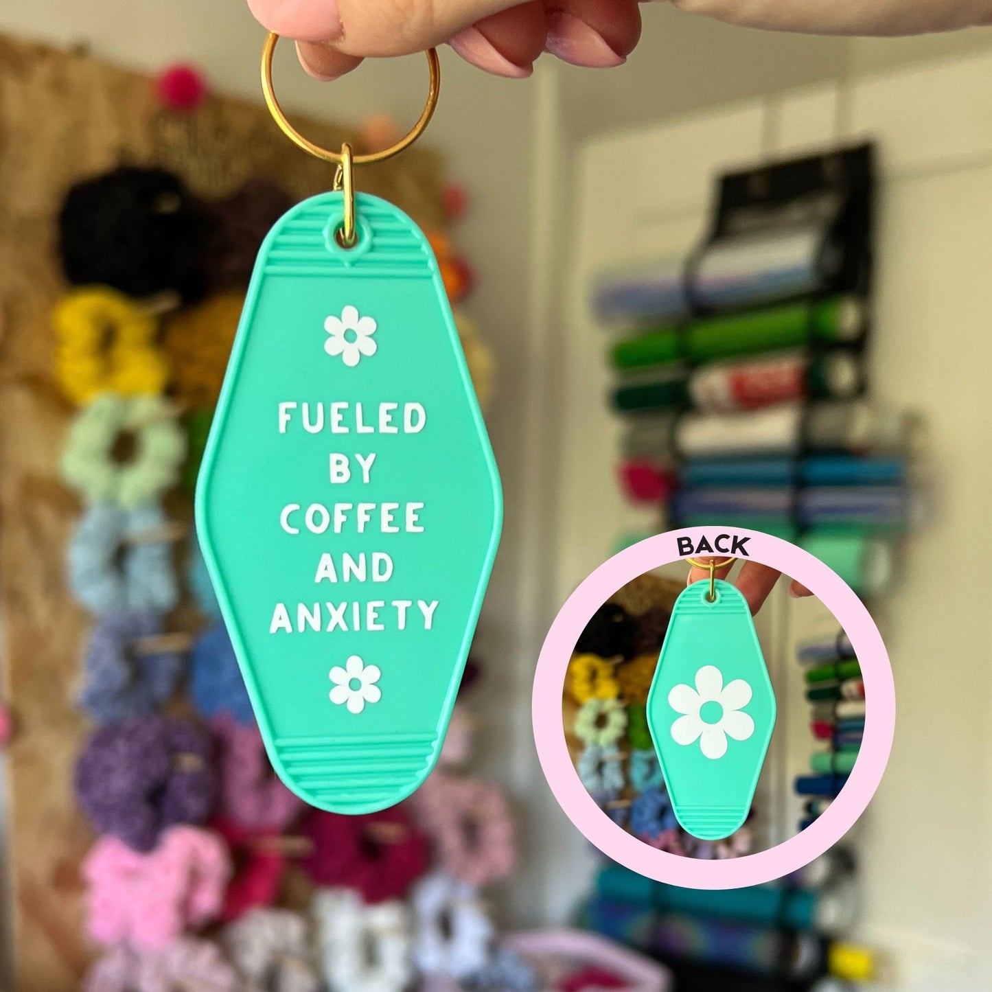 Fueled By Coffee & Anxiety Motel Keychain