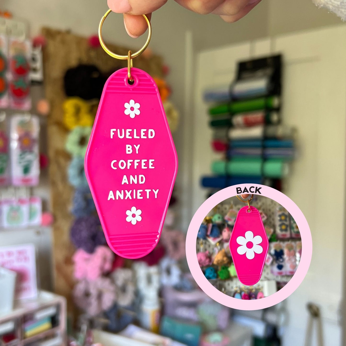Fueled By Coffee & Anxiety Motel Keychain