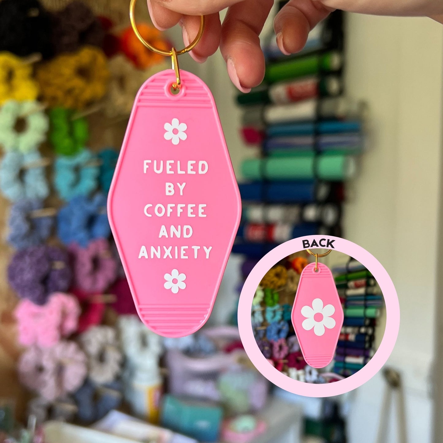 Fueled By Coffee & Anxiety Motel Keychain