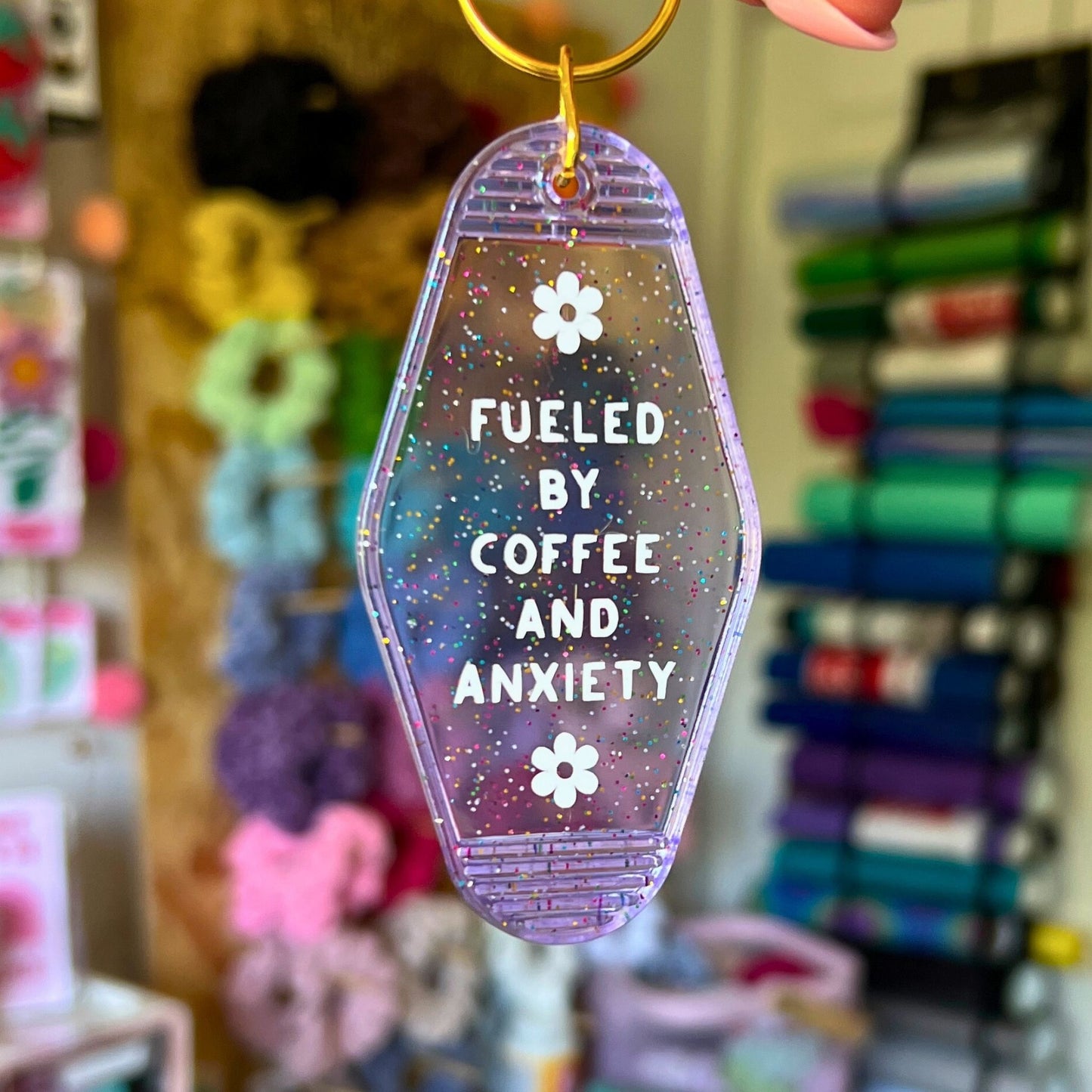 Fueled By Coffee & Anxiety Motel Keychain