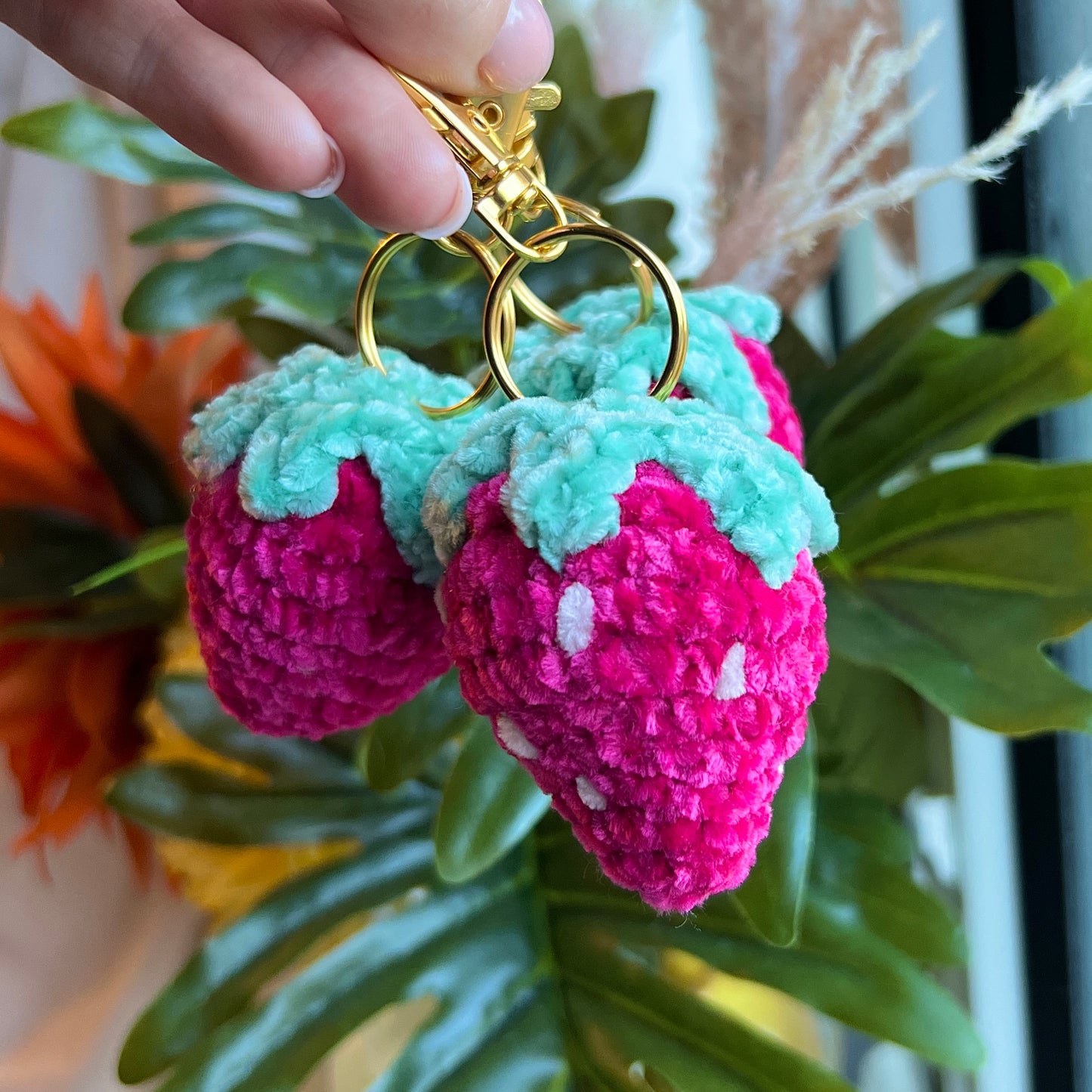 Hand Crocheted Strawberry Keychains