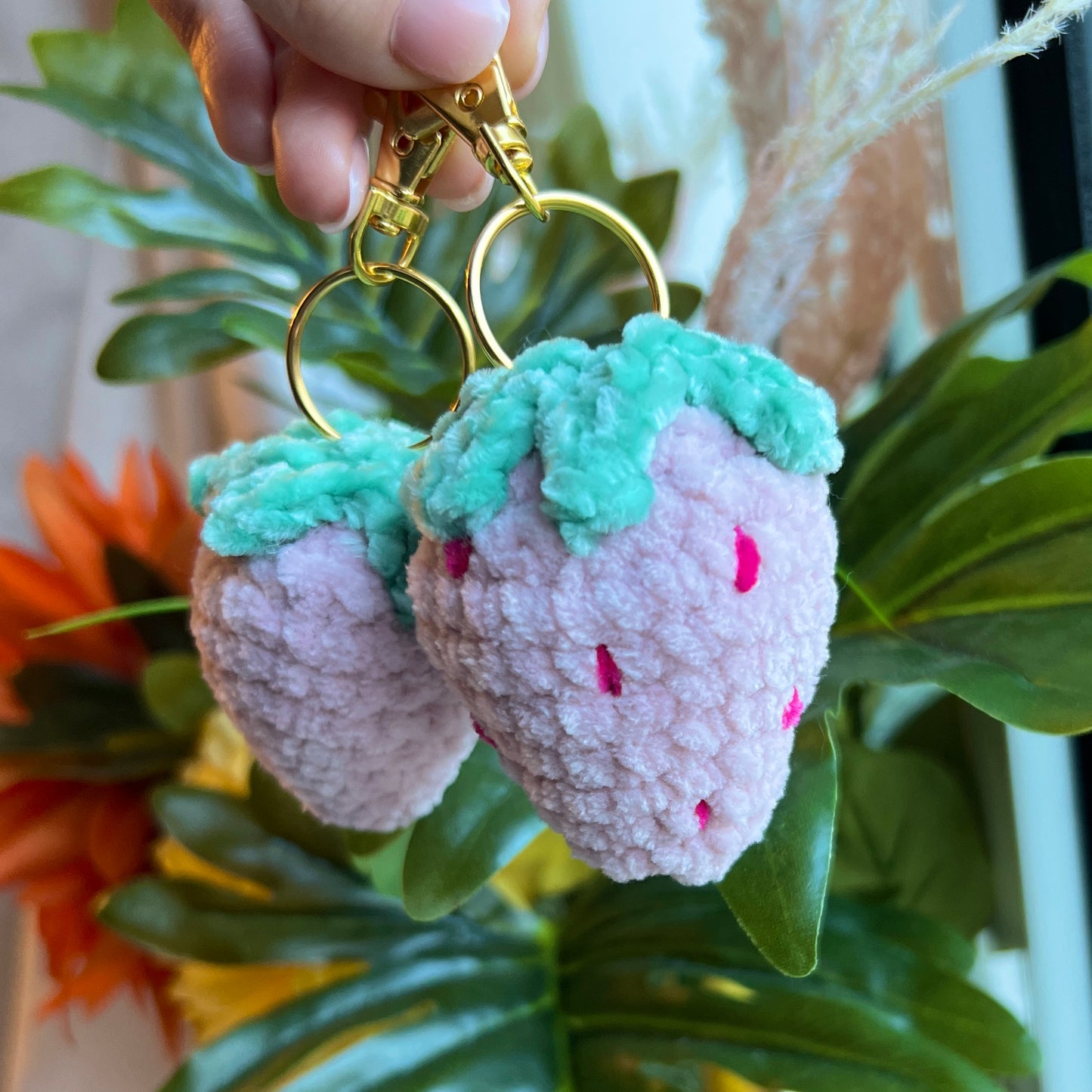 Hand Crocheted Strawberry Keychains