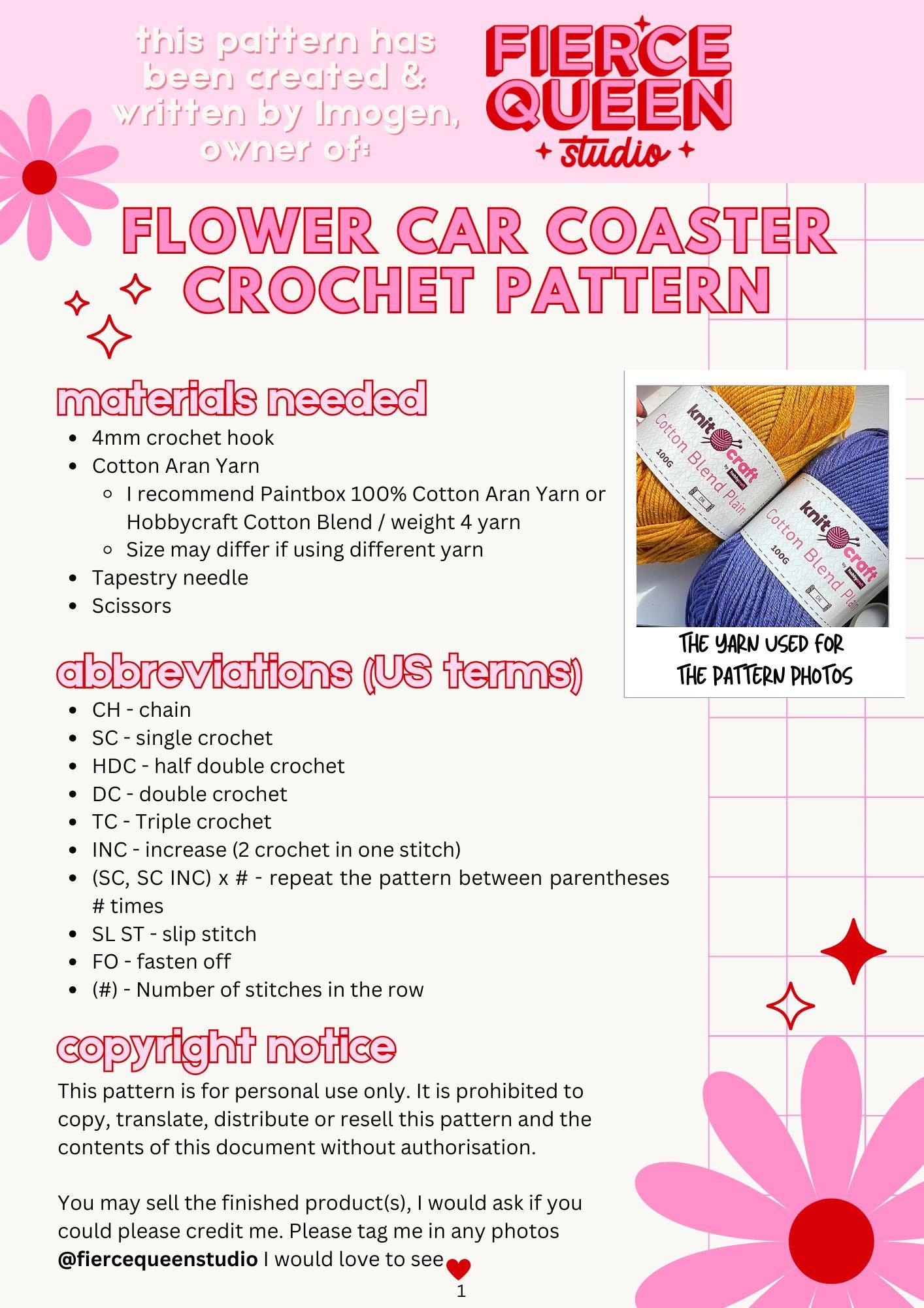 Flower Car Coaster Crochet Pattern (Digital Download)