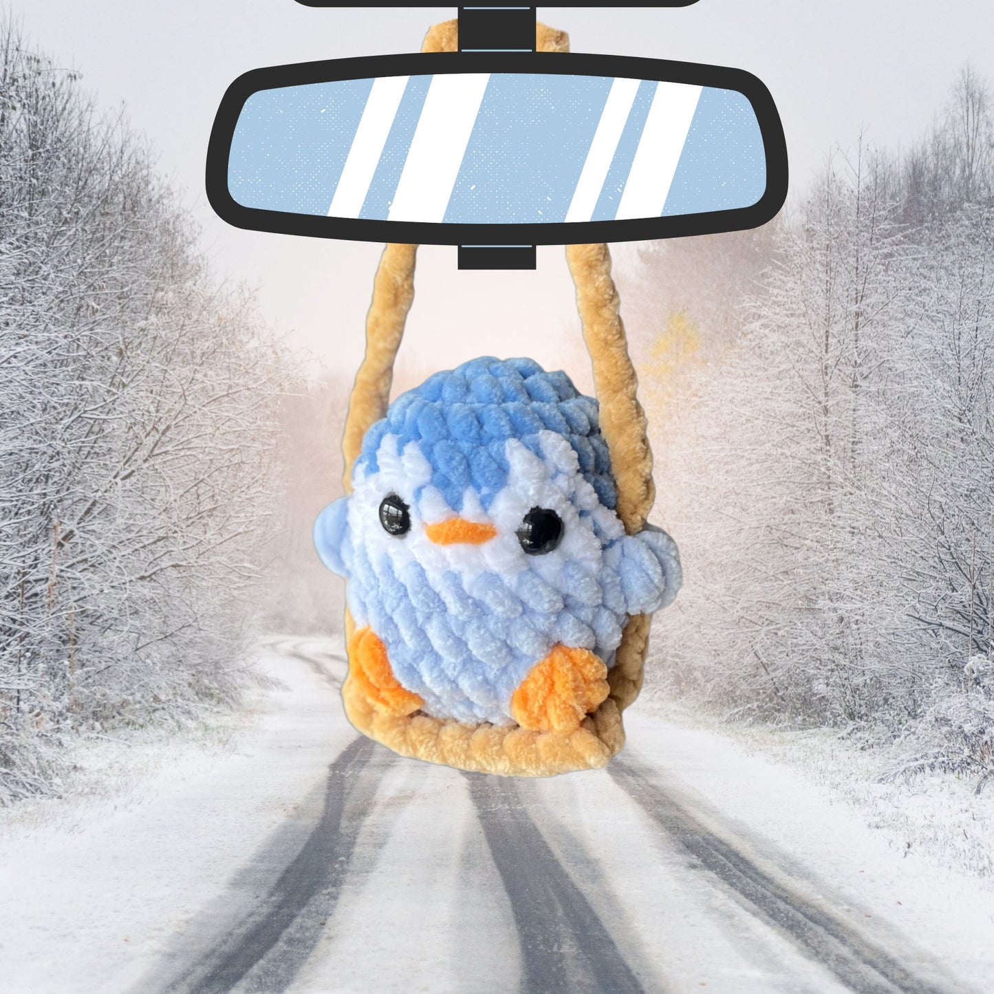 Crochet Penguin on a Swing Car Charm