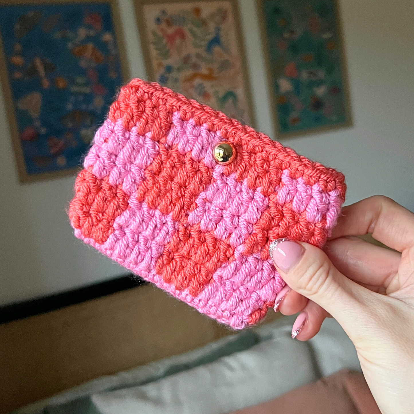Crochet Checkerboard Card Holder