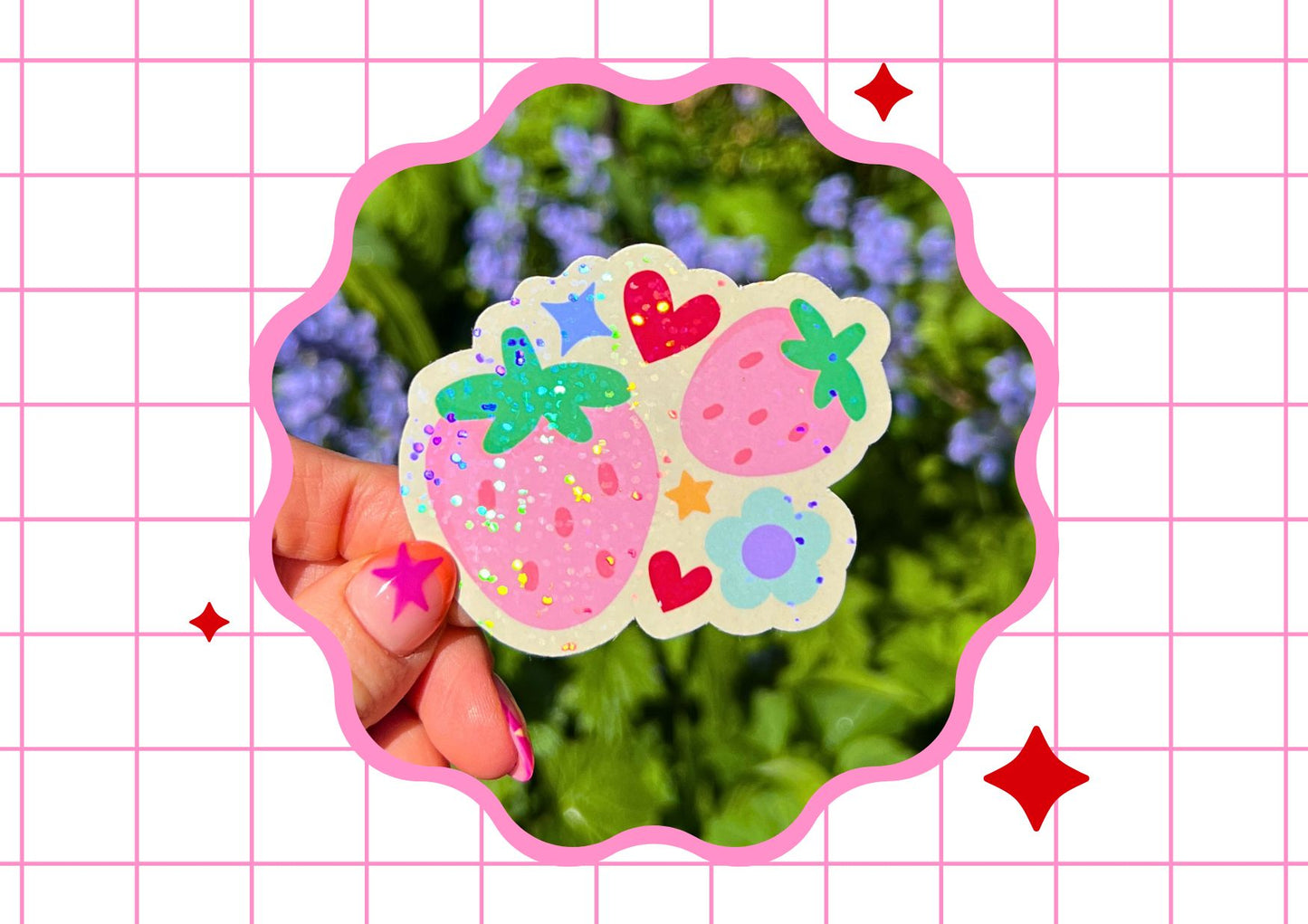 Holographic Strawberries Die Cut Sticker