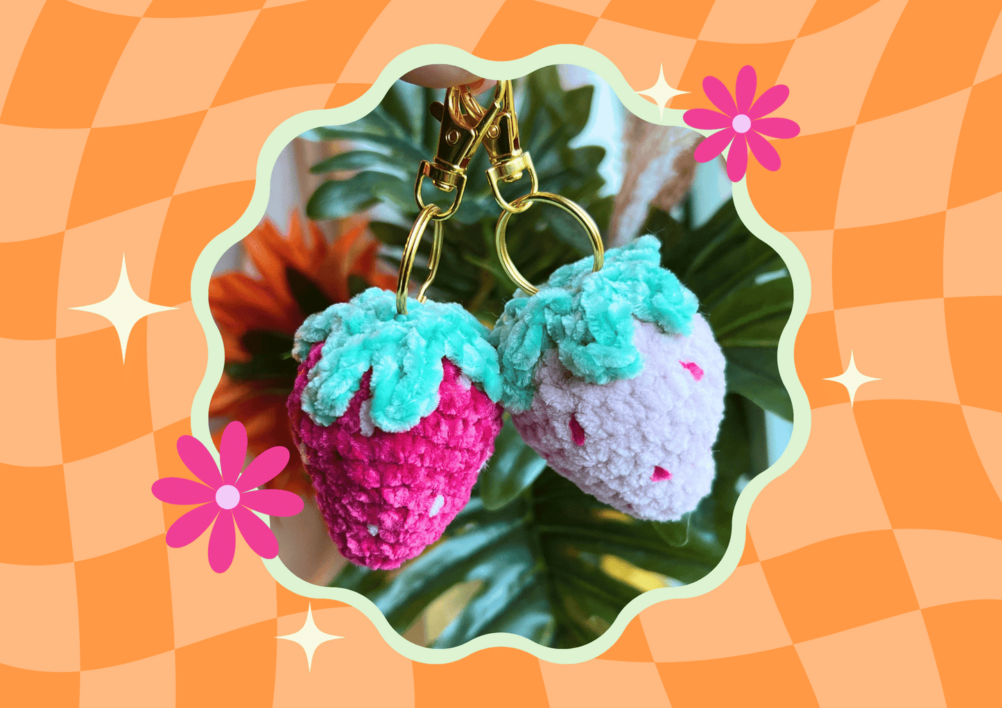 Hand Crocheted Strawberry Keychains