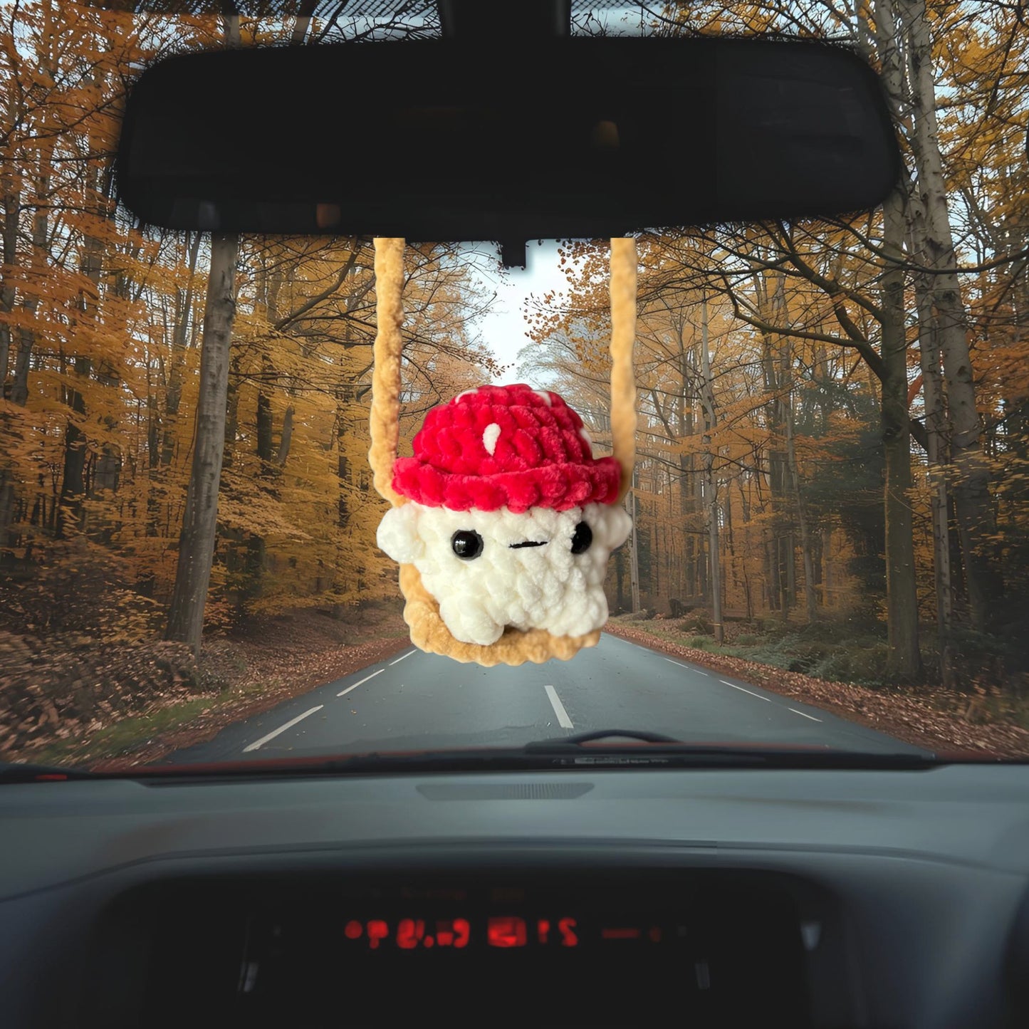 Crochet Mushroom on a Swing Car Charm