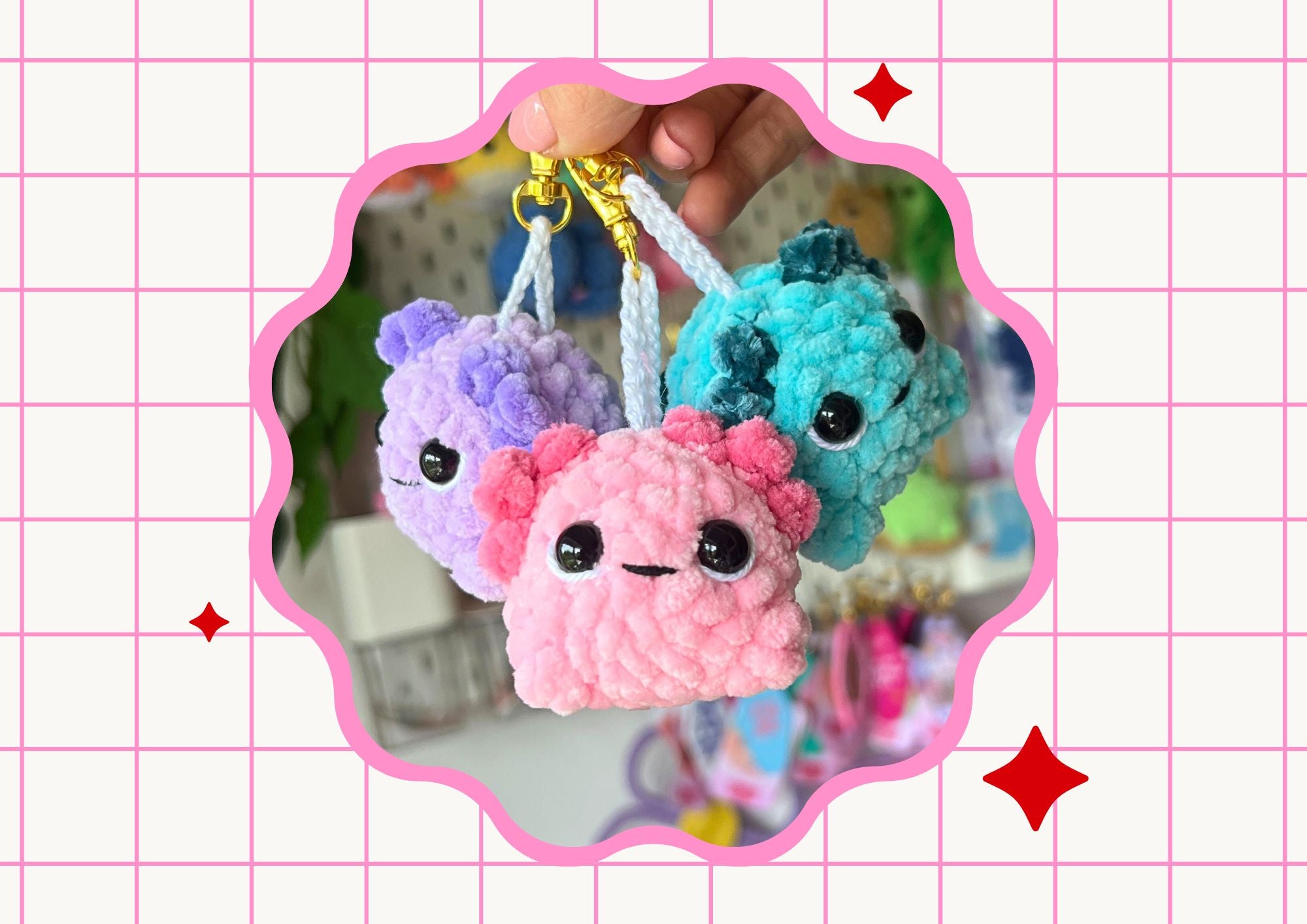 Axolotl Key Keychains Crochet Axolotl Keychains – Fierce Queen Studio
