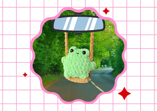 Crochet Frog on a Swing Car Charm