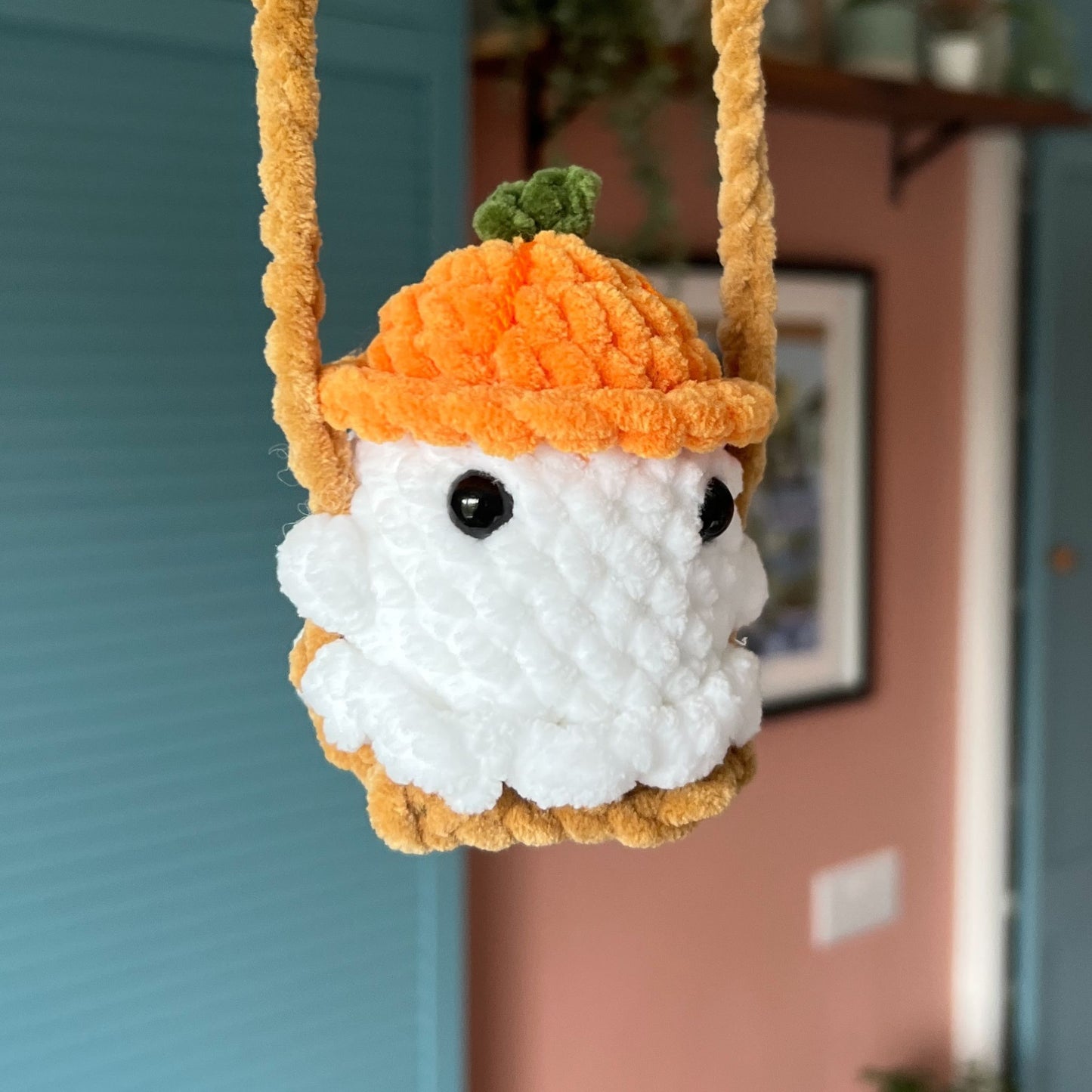 Crochet Ghost on a Swing Car Charm