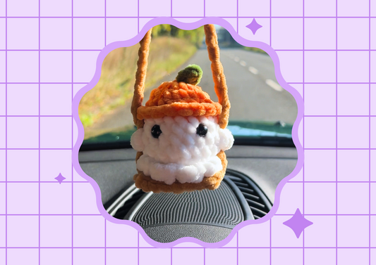 Crochet Ghost on a Swing Car Charm