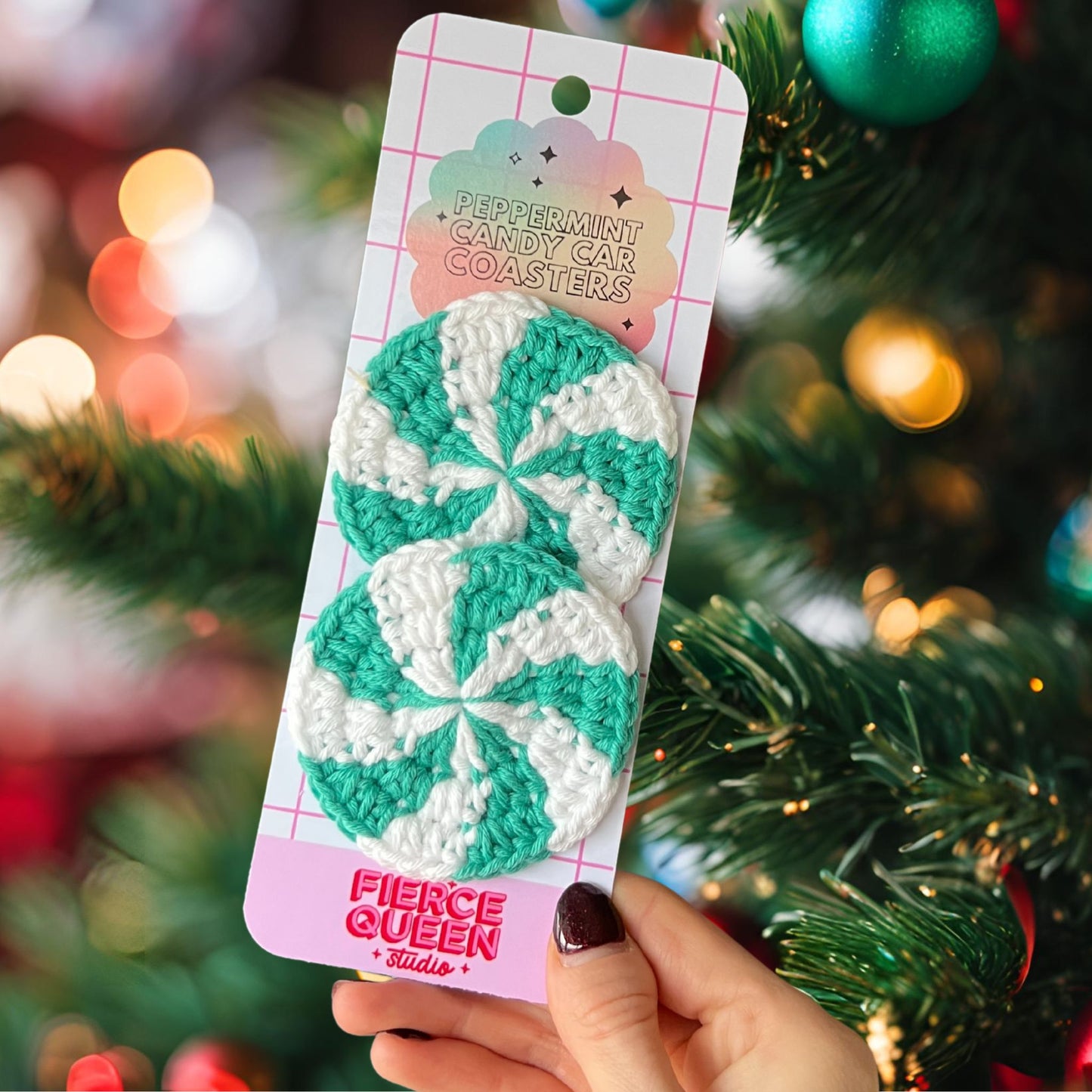 Crochet Peppermint Candy Car Coasters