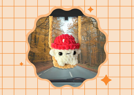 Crochet Mushroom on a Swing Car Charm