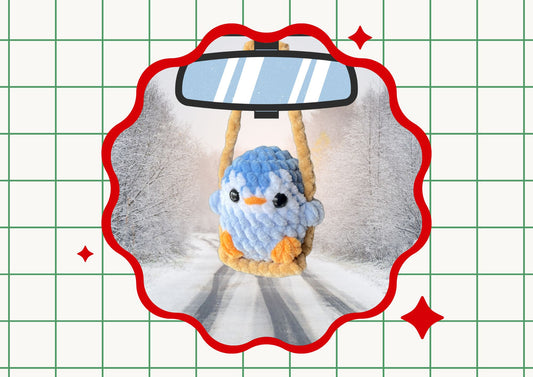 Crochet Penguin on a Swing Car Charm