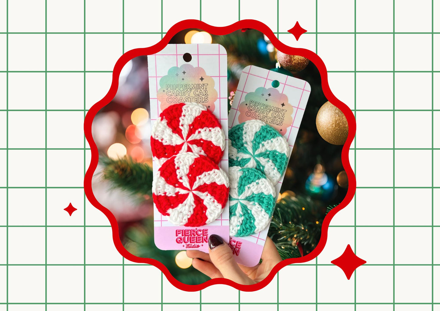 Crochet Peppermint Candy Car Coasters