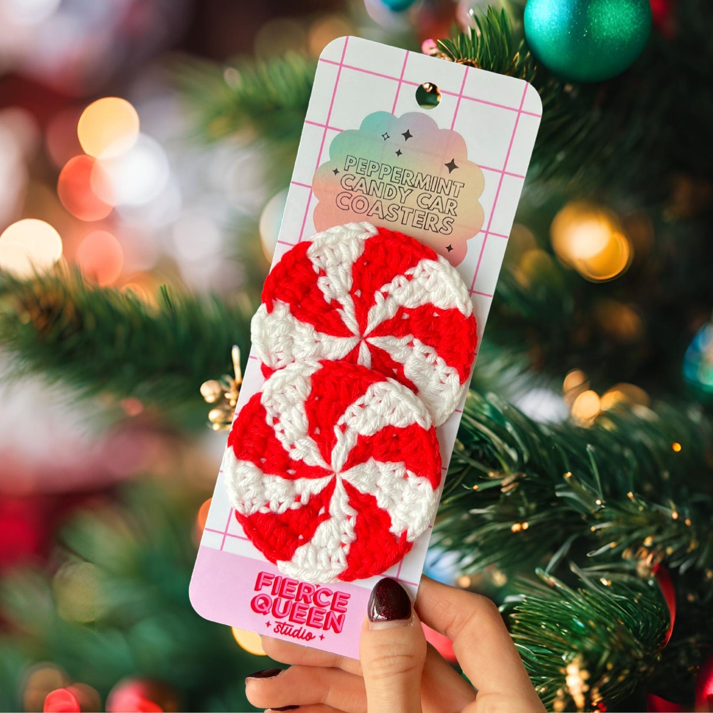 Crochet Peppermint Candy Car Coasters
