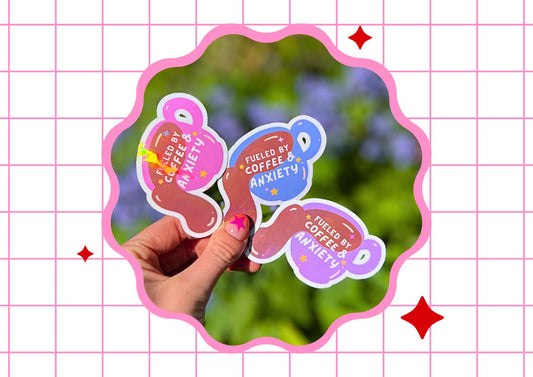 Holographic Fueled By Coffee And Anxiety Die Cut Sticker