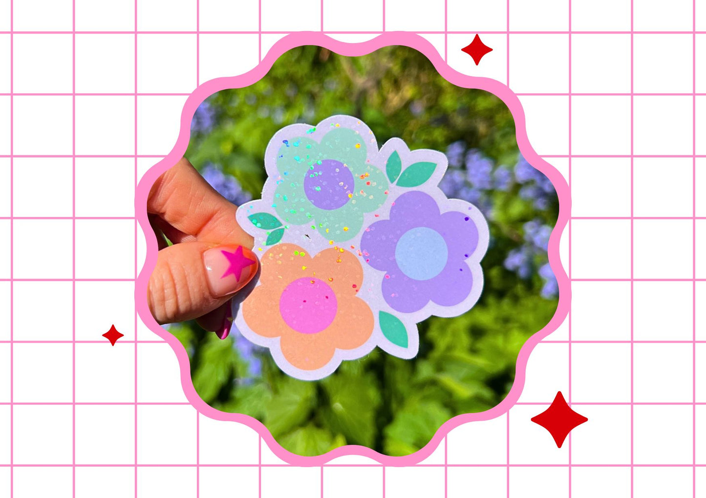 Holographic Flowers Die Cut Sticker