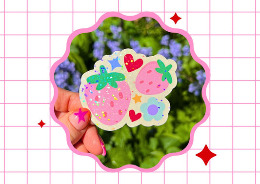 Holographic Strawberries Die Cut Sticker