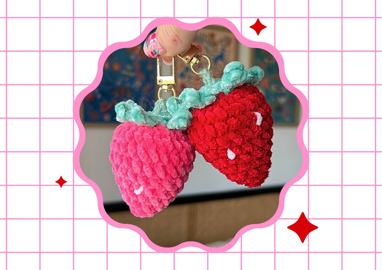 Crochet Strawberry Keychains