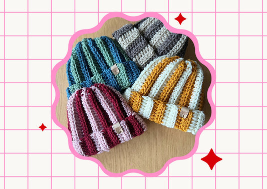 Crochet Striped Chunky Beanie (Child & Adult Sizes)